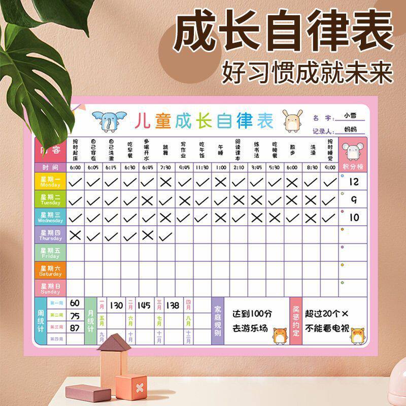 儿童成长奖罚自律表家用好习惯养成奖励贴纸墙贴拖延症神器