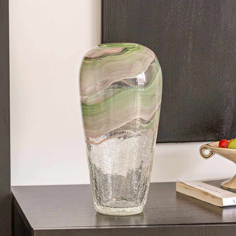 田园北欧风冰裂纹透明小清新现代插百合花瓶玫瑰高级感ins网红