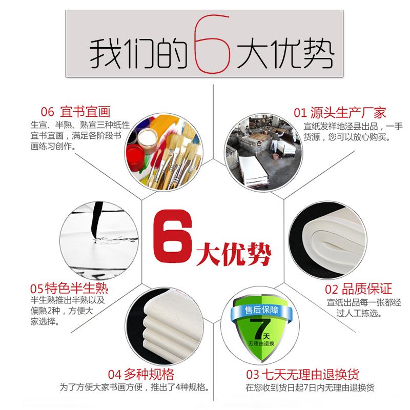 安徽泾县生宣纸四尺对开四开半生半熟学生练习用纸白宣纸书法专用
