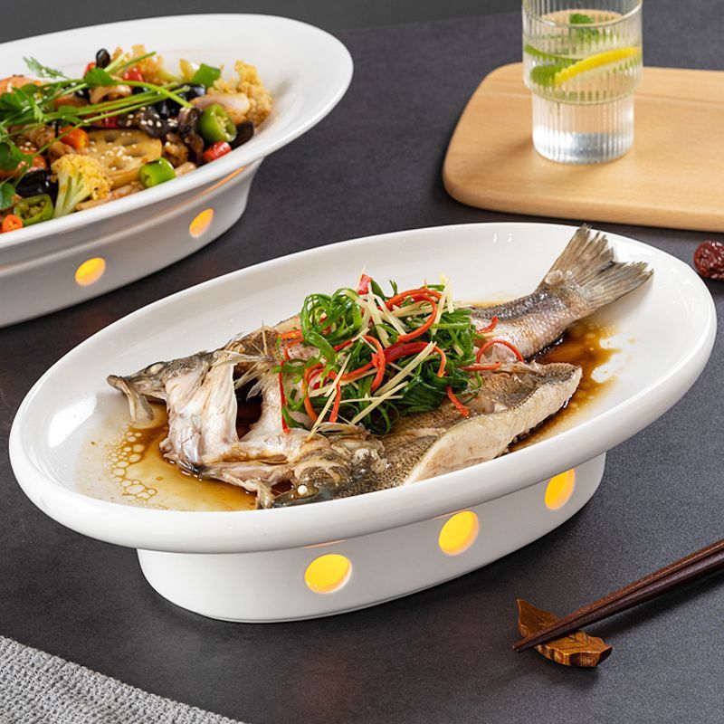 商用陶瓷明炉蜡烛加热瓷盘餐厅保温菜盘酒店餐具简约干锅盘子