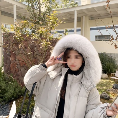 羽绒服女中长款韩版宽松新款黑色2025过膝加厚毛领小个子外套