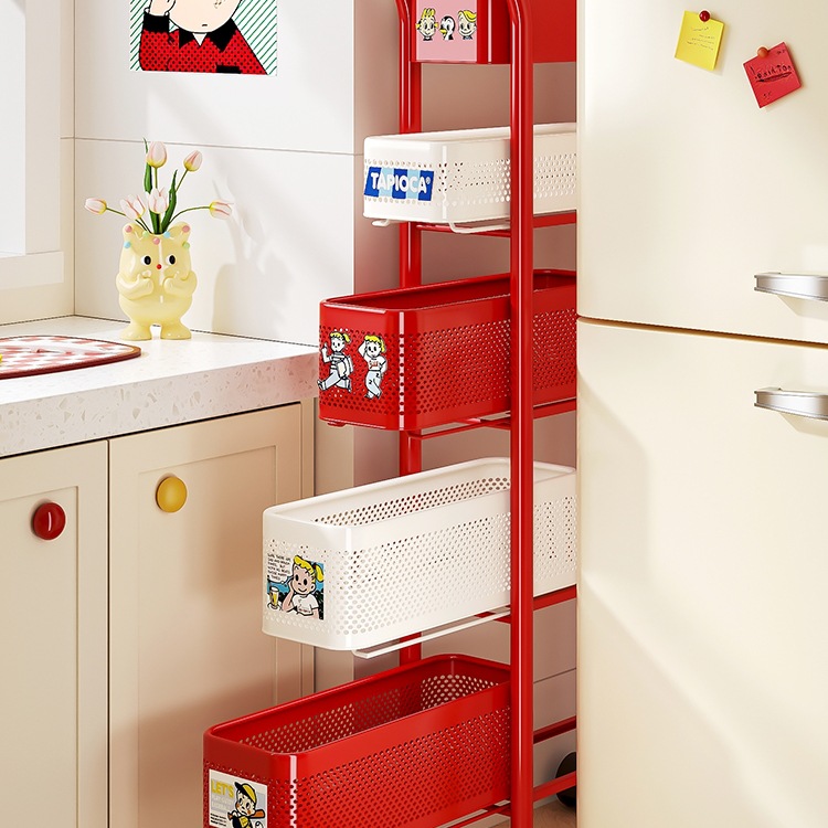 厨房夹缝置物架冰箱侧缝隙极窄抽拉式储物柜子落地多层收纳小推车