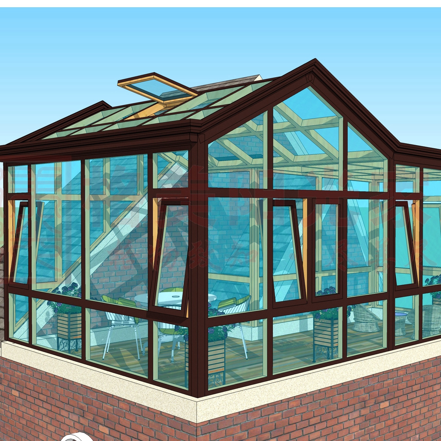 代画阳光房效果图建模设计雨棚葡萄架门窗凉亭廊架CAD庭院别墅