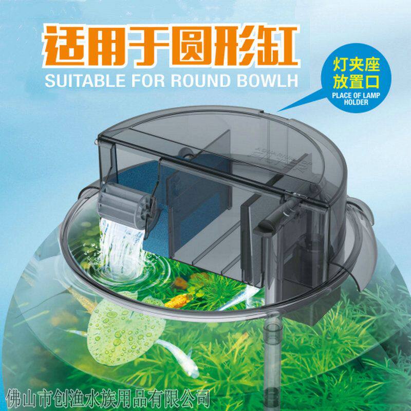 圆缸鱼缸过滤器三合一净水循环小型瀑布式壁挂过滤圆柱缸顶部过滤