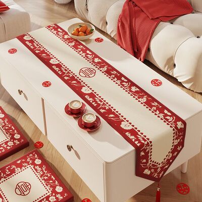 结婚桌旗茶几桌布红色喜庆2025新款婚房装饰布置客厅餐桌防尘盖布