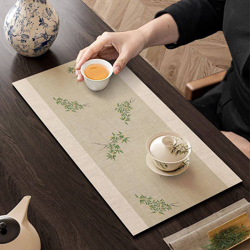 新中式吸水茶席垫布茶台桌旗垫子硅藻泥长条茶几桌布禅意茶沥水垫