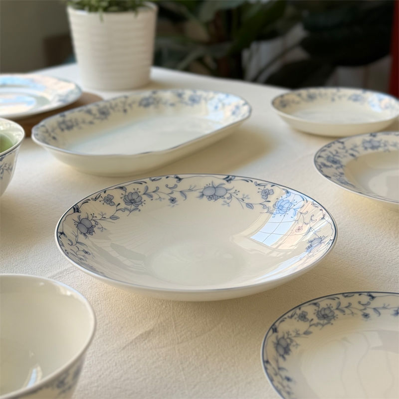 釉中彩花溪骨瓷盘碗汤盘饭盘菜盘鱼盘米饭碗面碗甜品可微波