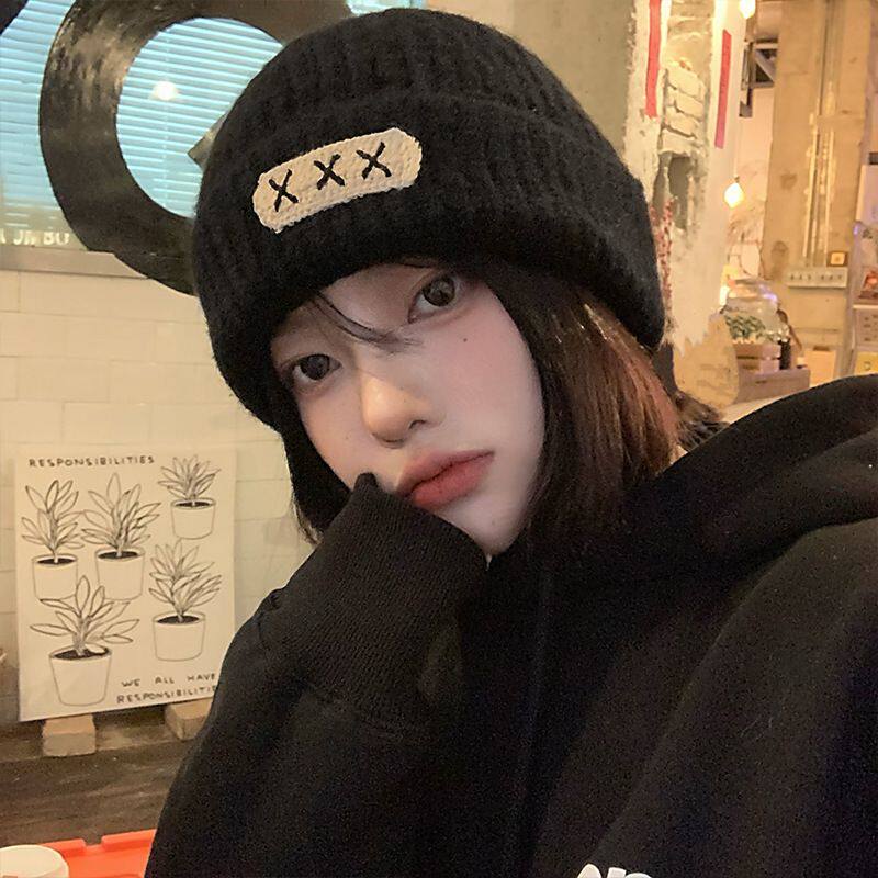 黑色针织帽女秋冬季马海毛大头围毛线帽ins显脸小可爱百搭韩版潮