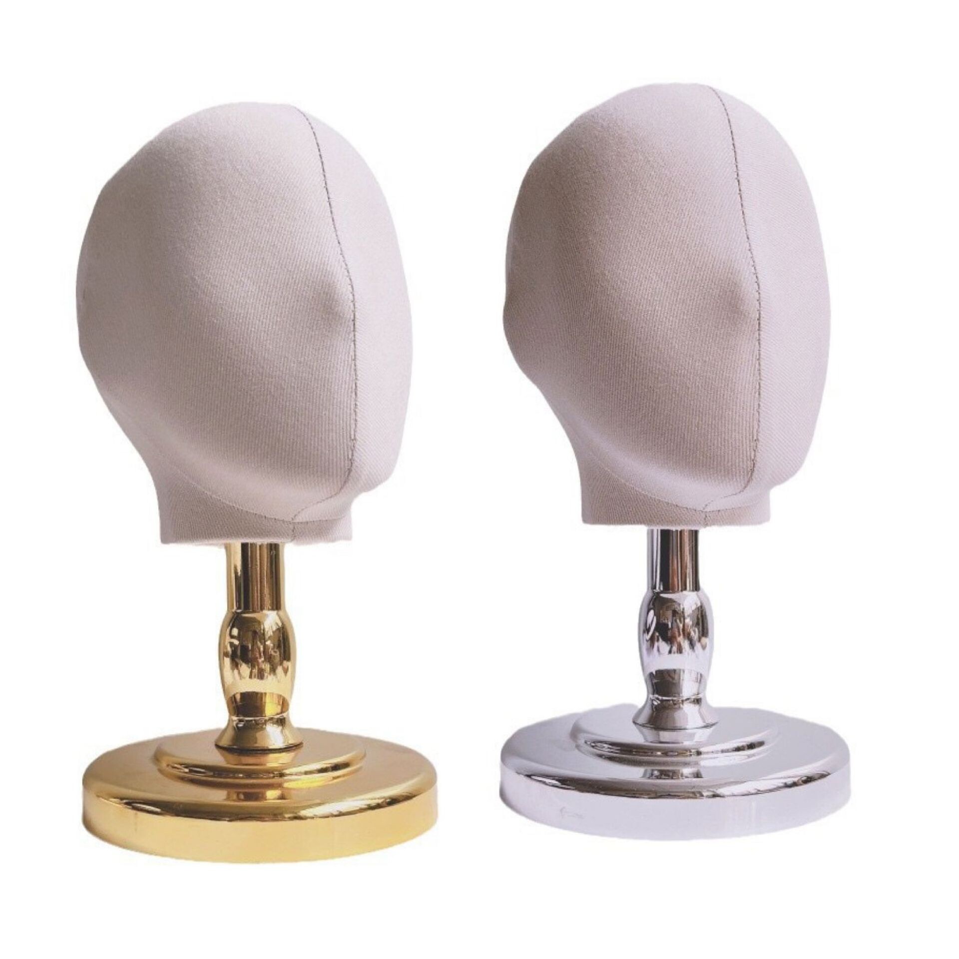 新款创意米色包布头模帽架高低帽托配金色底座可拆装帽托帽撑