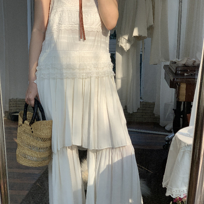 sewingdiary原创手工缝纫多蕾丝开叉衬衫白色喇叭裤套装