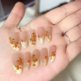 纯手工穿戴甲柿柿如意立体猫眼美甲好意头鎏金指甲贴 柿柿如意