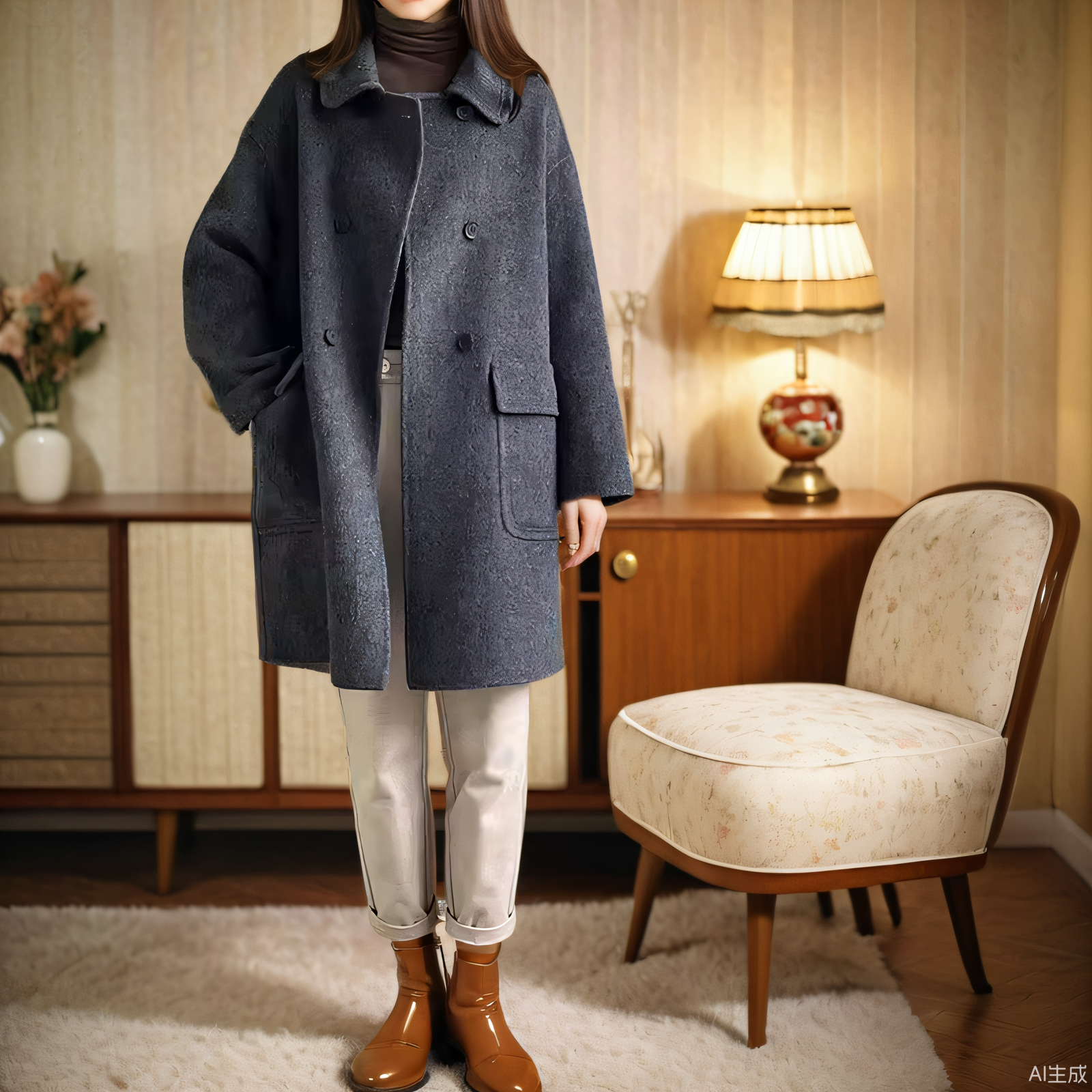 2025年秋冬女新品气质韩版中长款小个子双面呢长羊毛加厚大衣外套