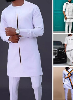 en Dashiki Long Sleee Shirt White rouser Set ens 2 ieces Out