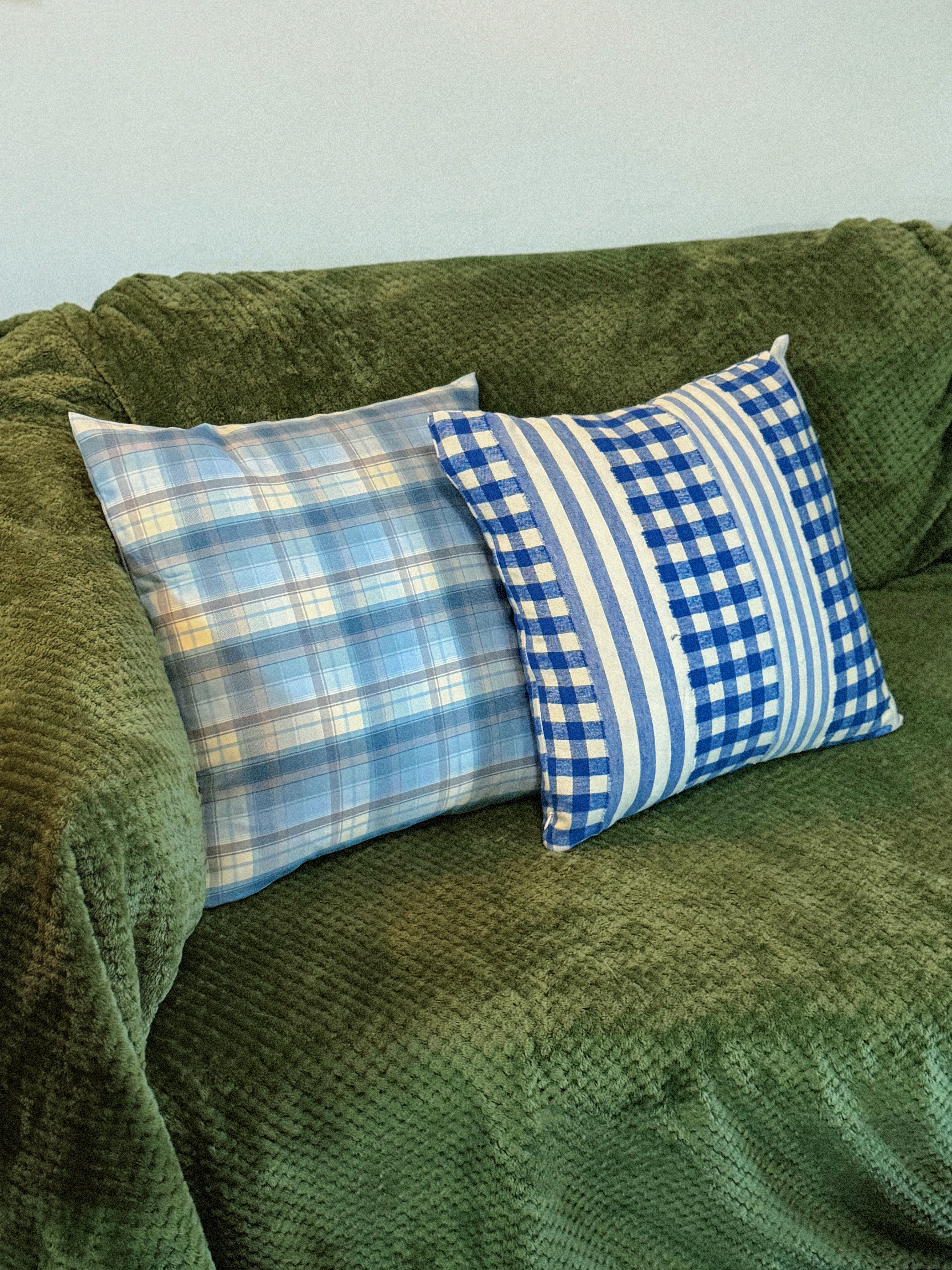 小岛之森原创格纹格子抱枕森系森女蓝色床上沙发抱枕