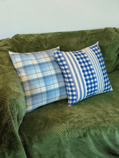 小岛之森原创格纹格子抱枕森系森女蓝色床上沙发抱枕