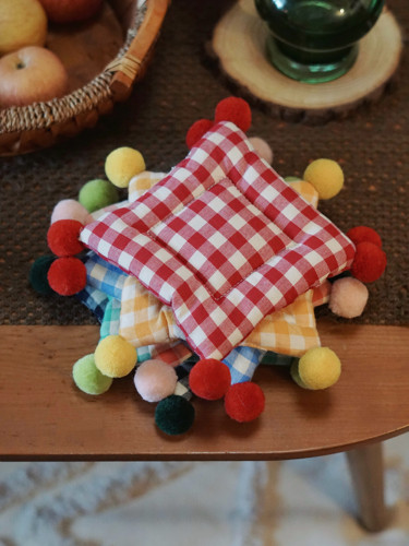 小岛之森原创手工格子毛球杯垫