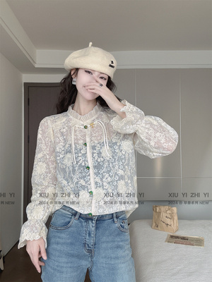 通勤冬季新款盘扣蕾丝衫