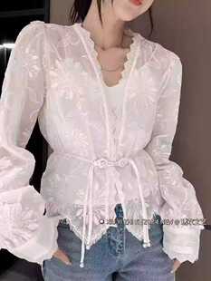 洋气刺绣盘扣收腰衬衫 时尚 女601 新款 绣罗衣尚琇衣之艺欧洲站夏季