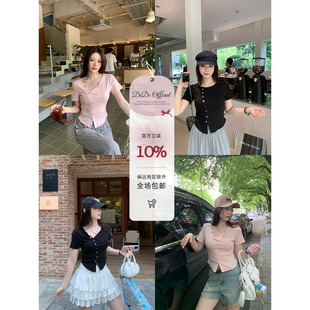 显瘦短袖 DCDC 50莱赛尔45棉正肩修身 OFFICIAL T恤上衣 微胖mm夏季