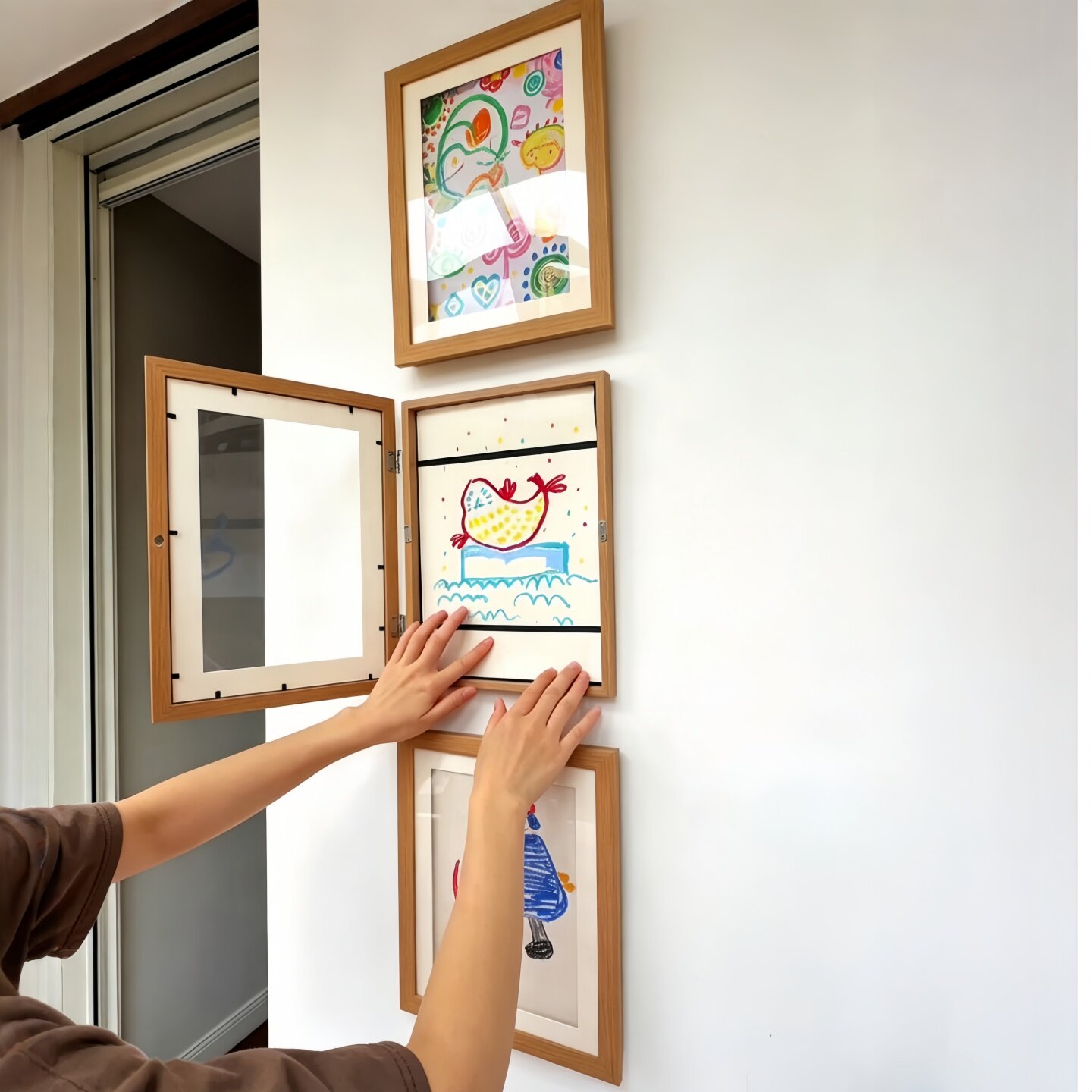 画框装裱儿童磁吸可翻盖幼儿园画作收纳展示相框挂墙艺术装饰框架