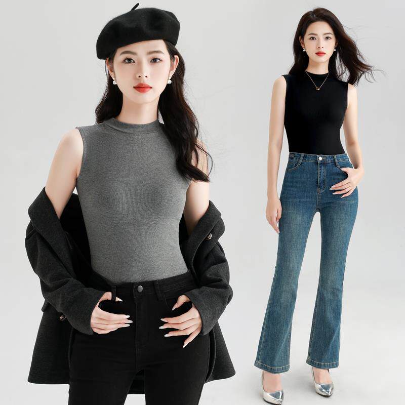 MONLOUVE莫代尔抓毛秋冬半高领修身打底外穿保暖无袖背心上衣