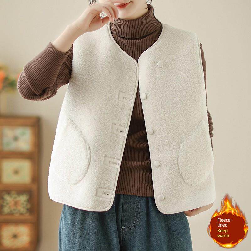 MONLOUVE白色羊羔毛马甲背心女秋冬新款外搭叠穿外套小个子时髦洋