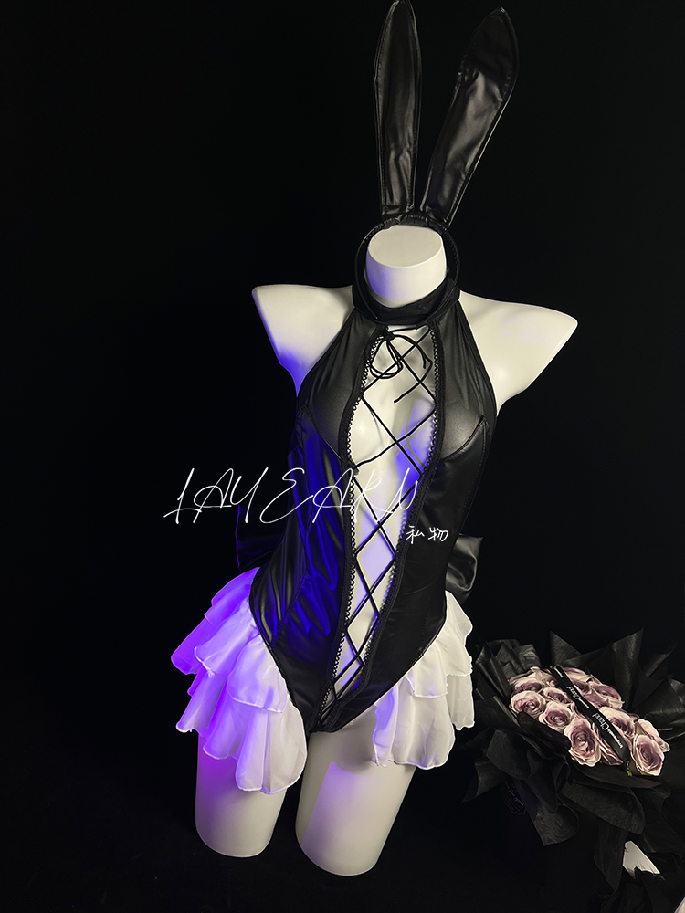 LAYEARN【私会兔女郎】SP性感制服紧身绑带连体衣纱裙皮衣PU裙cos