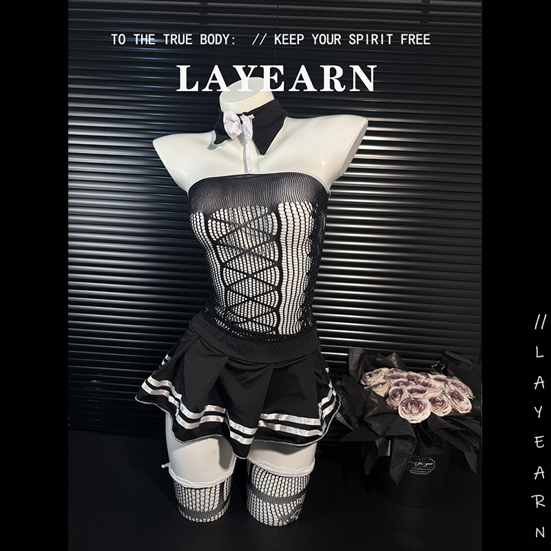 LAYEARN【独宠Ni】性感女仆制服镂空网衣cos角色扮演肚兜晴趣睡衣