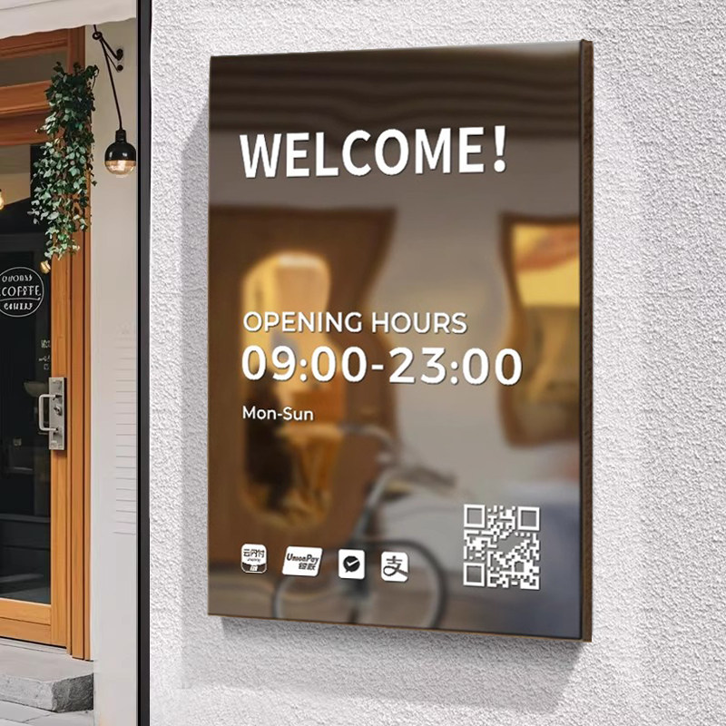 不锈钢镜面营业时间告示牌ins风美容院咖啡服装店美发工作室门牌,文具电教/文化用品/商务用品,标志牌/提示牌/付款码,淘宝优惠券,粉丝福利购,淘宝优惠卷