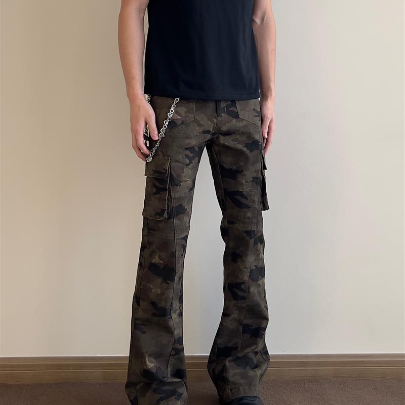 COCKTAIL美式高街修身微喇裤子潮流男女工装嘻哈迷彩垂坠感