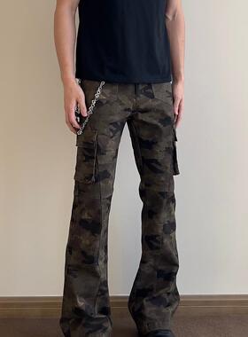 COCKTAIL美式高街修身微喇裤子潮流男女工装嘻哈迷彩垂坠感