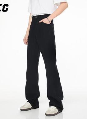 CEG  | 美式复古韩版高街微喇叭宽松直筒黑色中高腰拖地牛仔裤