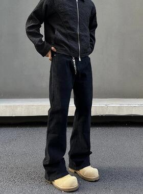 BLAEXIT美式高街水洗黑色牛仔裤男微喇直筒修身复古cleanfit裤子