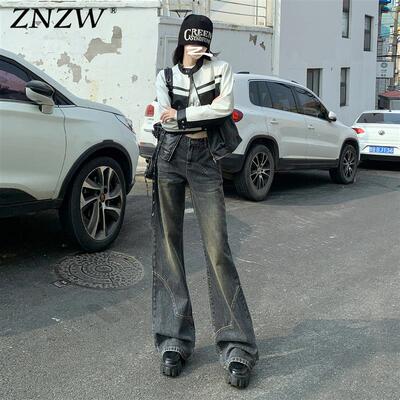 ZNZW牛仔裤美式高街微喇裤子女2024新款秋冬加绒高腰显瘦喇叭裤女