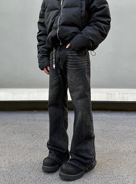 BLAEXIT巴黎bootcut复古做旧黑色弯刀牛仔裤直筒微喇cleanfit裤子