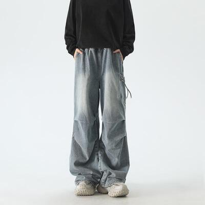 DOFERNERY 美式复古加绒直筒水洗高街牛仔裤男秋季宽松休闲长裤潮