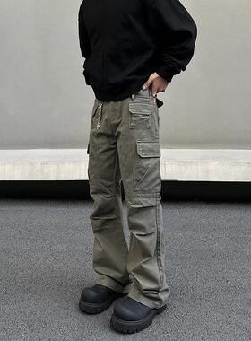 BLAEXIT美式复古多口袋棕色工装裤cleanfit直筒微喇vibe伐木裤子