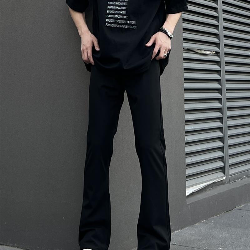 COCKTAIL黑色微喇裤西裤高街休闲长裤vibe裤子男潮