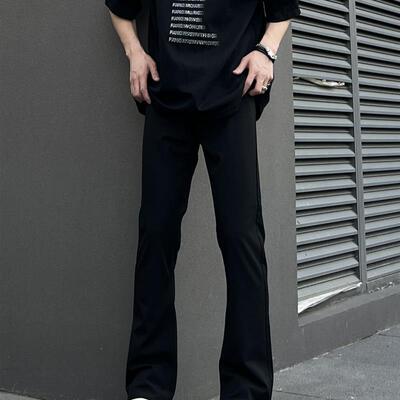 COCKTAIL黑色微喇裤西裤高街休闲长裤vibe裤子男潮