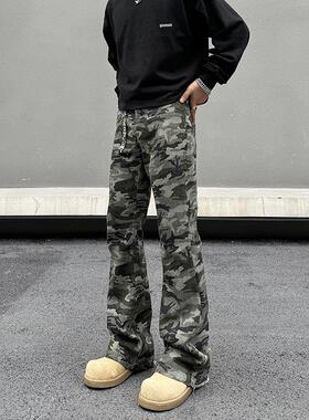 BLAEXIT美式复古街头hiphop迷彩工装裤男女直筒微喇cleanfit裤子