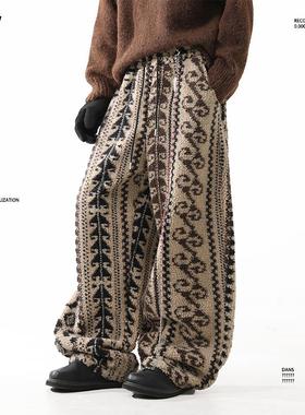 BLANKIN 费吉尔提花摇粒绒休闲裤子男女复古冬季保暖宽松直筒棉裤