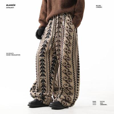 BLANKIN 费吉尔提花摇粒绒休闲裤子男女复古冬季保暖宽松直筒棉裤
