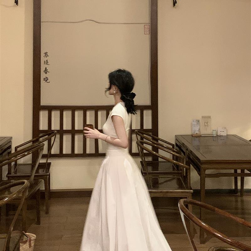 pigpigbig studio2025新款原创白色茉莉花仙女裙半身裙a字长裙