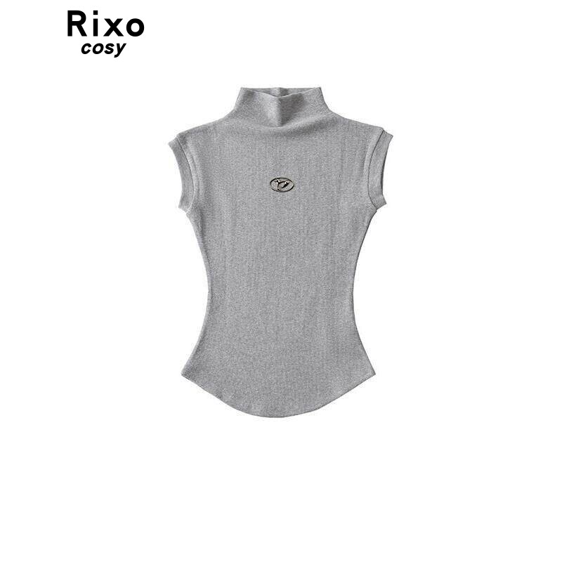 Rixo Cosy半高领短款T恤女夏季新款辣妹收腰显瘦休闲百搭无袖上衣
