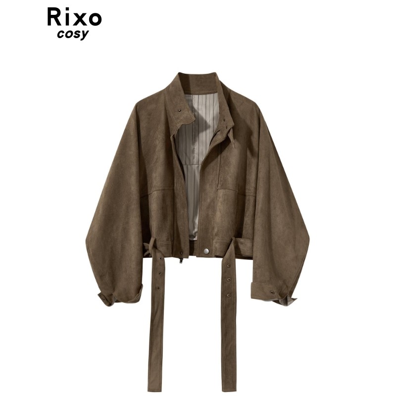 Rixo Cosy美拉德风麂皮绒立领短外套女秋季韩版宽松休闲夹克上衣