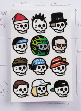 骷髅Skull笔记本pad防水保温杯旅行李车箱头盔转印贴纸