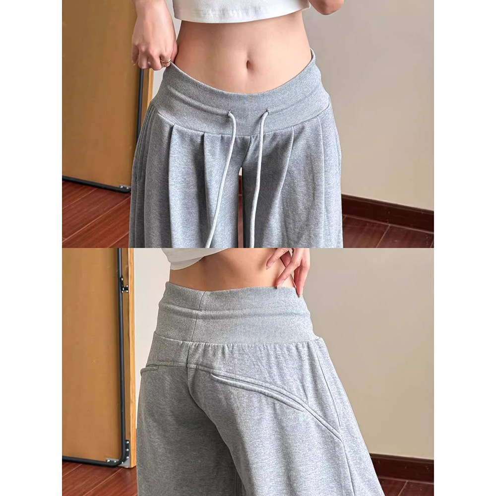 灰色低腰休闲运动裤女春秋季2026新款小个子宽松直筒美式阔腿卫裤