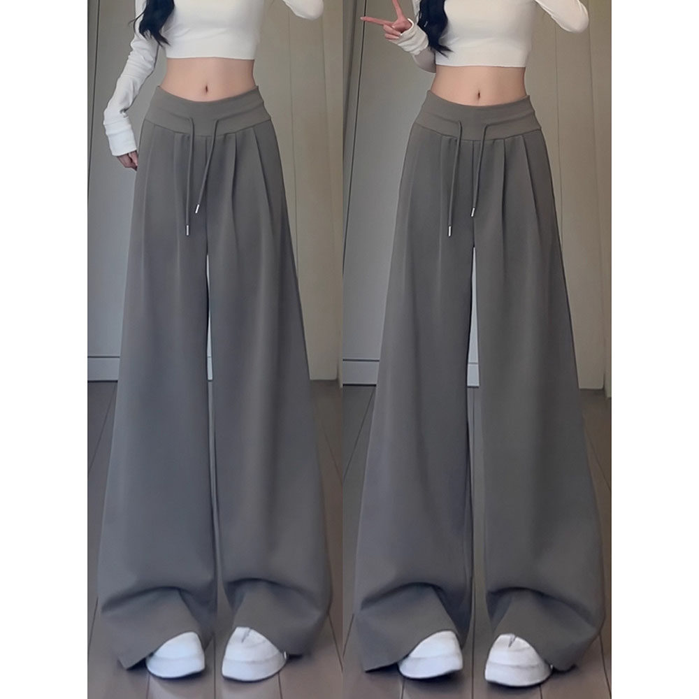 美式慵懒风军绿色低腰运动裤女秋2025新款宽松显瘦直筒休闲阔腿裤