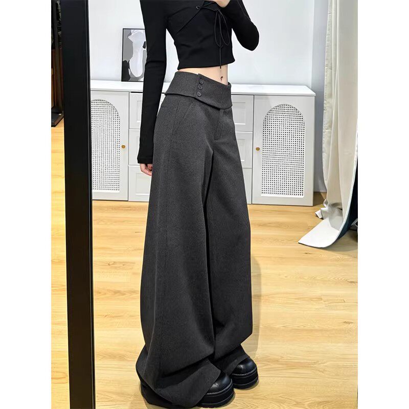 灰色毛呢阔腿裤女春秋2026新款高腰西装裤垂感高级感小个子休闲裤