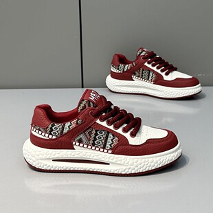 低帮男潮鞋春款时尚休闲板鞋布面拼接厚底舒适潮流韩版百搭运动鞋